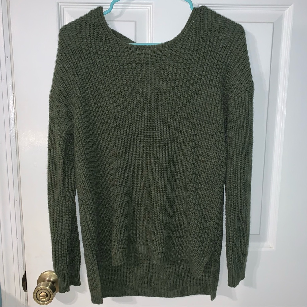 Green Crisscross Back Knit Sweater